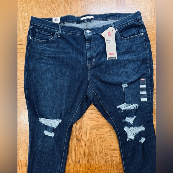 NEW LEVI’S 711 PLUS SIZE SKINNY MID RISE DESTRUCTED ANKLE JEANS - Picture 4 of 14